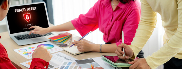 Cyber security software show alert of cyber attack for protection brisk. Danger from virus,...