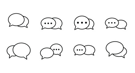 Collection of Black and White Speech Bubble Icons with Dots.