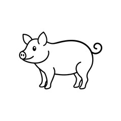 Simple outline drawing of pig on transparent background