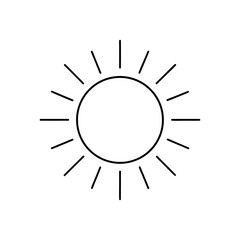 Simple sun with rays outline on transparent background