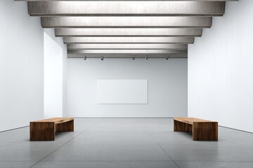 Modern gallery interior with empty canvas