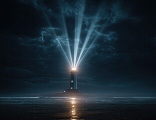 Lighthouse beaconing through storm clouds