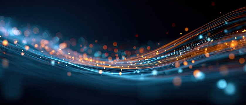 Abstract digital waves with glowing particles