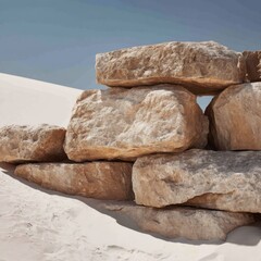 Stacked beige stones in white sand