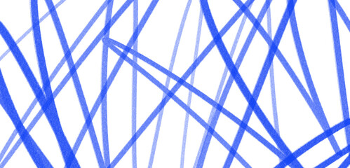 Chaotic blue marker lines drawn by hand on transparent background