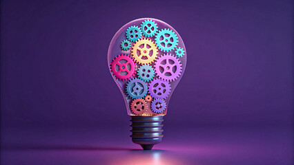 Creative light bulb filled with colorful gears symbolizing innovation
