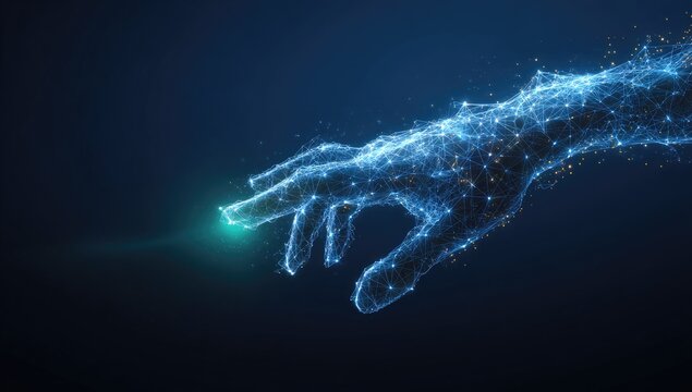 Abstract hand reaching out, glowing light