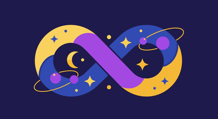 Abstract Infinity Symbol with Celestial Elements.