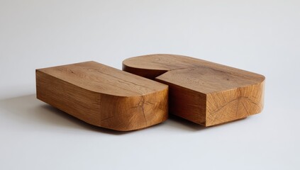 Two curved wooden coffee tables