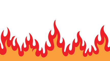Fiery flames border design isolated on white background, representing heat and energy in a stylized, graphic illustration
