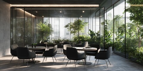 Modern, airy lounge area with greenery