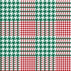 Seamless red and green houndstooth pattern for Christmas design, pink and light green, white background, tweed