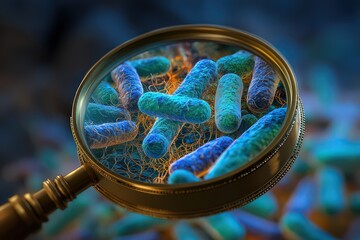 Microscopic View of Bacteria Through Magnifying Glass