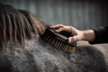 Hand brushing a horse's back