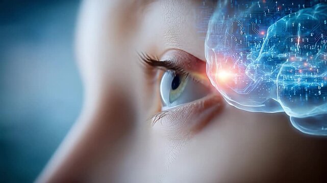 Mind's Eye: A close-up portrayal of a human eye, with a vibrant depiction of brain activity, highlighting the intricate connection between sight and thought.
