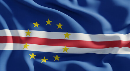 Detailed closeup of the national flag of cape verde waving gently in the wind, symbolizing the nations sovereignty, freedom, and aspirations for progress, showcasing the countrys rich cultural heritag