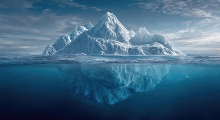 Iceberg submerged in water, dramatic view