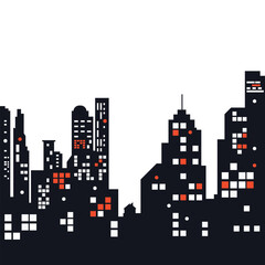 Obraz premium Modern city skyline silhouette illustration with illuminated windows for a vector design element