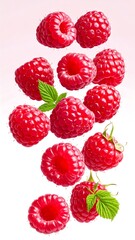 Fresh raspberries in flight