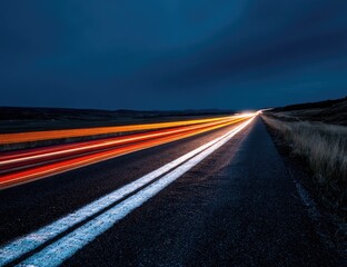 Night road, streaks of light