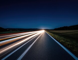 Night road, light trails