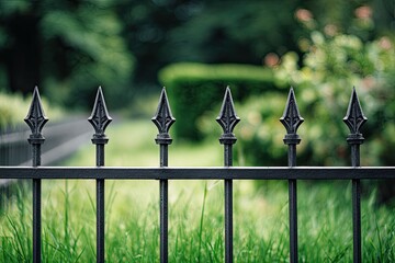 Ornate metal fence with greenery