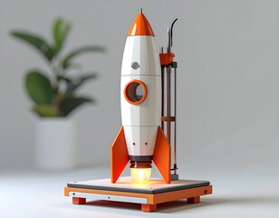 3D model rocket on a printing platform
