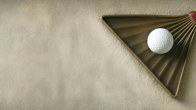 Neatly Arranged Sand Bunker With Golf Ball and Rake at a Golf Course in Afternoon Light - Powered by Adobe