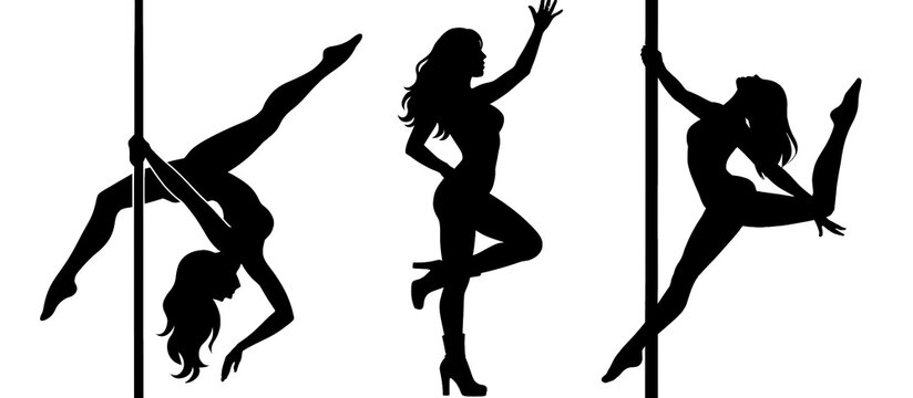 set of silhouettes of dancers on a transparent background. strip club. pole dancing. dance school.