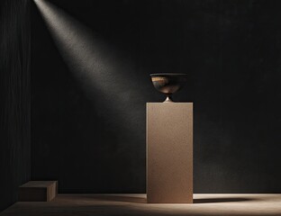 Dark room, spotlight, antique bowl