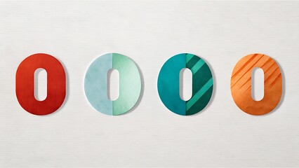 Four Stylized Zeroes in a Row with Varied Colors and Patterns