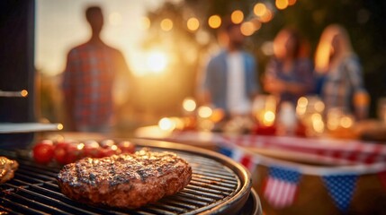 A summer barbecue with friends and family enjoying food and the beautiful sun.