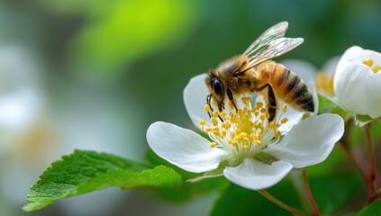 Honeybee on a white flower