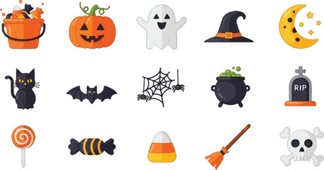 Halloween icon set, a collection of spooky and festive elements