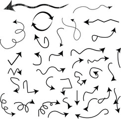 Diverse collection of hand-drawn arrow shapes and symbols for design and navigation vector