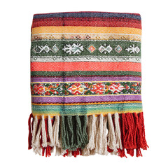 Colorful woven textile with fringe isolated on transparent background