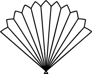 Minimal line drawing of hand fan made of palm leaves isolated vector, Traditional folk hand fan illustration, Ethnic woven fan artwork, Decorative palm leaf fan line art