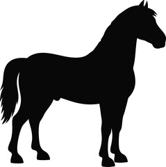 Silhouette of terracotta horse standing tall isolated vector illustration, Traditional folk terracotta horse sculpture silhouette, Black clay horse statue silhouette artwork