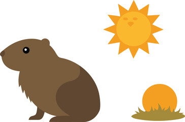 Groundhog day illustration vector bundle with sun and burrow icon for festive graphics vector