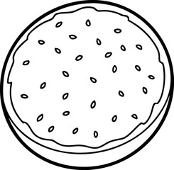 Line Art of Round Pitha with Sesame Seeds Isolated Vector, Traditional Bengali Sweet Outline Illustration, Hand Drawn Ethnic Dessert Line Drawing, Decorative Folk Pitha Cake Vector