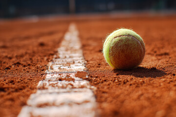 Competitive tennis moment captured in detail, ball on clay line, symbolizing judgment calls, accuracy, pressure, and the thin margin between winning and losing in sport.