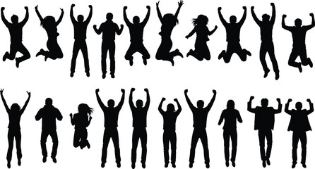 Jumping Silhouette People Collection – Joyful, Energetic Poses for Celebration, Motivation, Dance, Fitness, Team Spirit, Lifestyle, and Movement Concepts