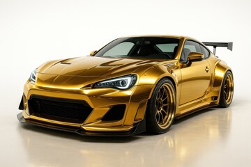 Striking gold widebody sports car with aggressive aerodynamics