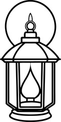 Line Drawing of Lantern with Glass Cover Isolated Vector Illustration, Minimal Outline of Traditional Lantern, Hand Drawn Decorative Lantern Line Art, Vintage Glass Lantern Vector Design