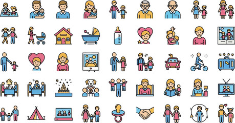 Essential Vector Collection of Family, Parenting, and Childhood Lifestyle Icons for Modern Design Projects