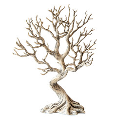 Intricate white coral tree sculpture with detailed branches isolated on transparent background