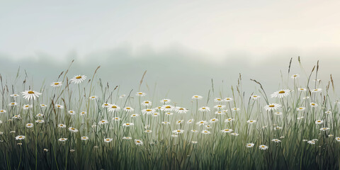 白花と緑の背景を使った和風デザイン