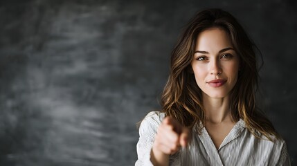 Confident professional points forward offering guidance for business success