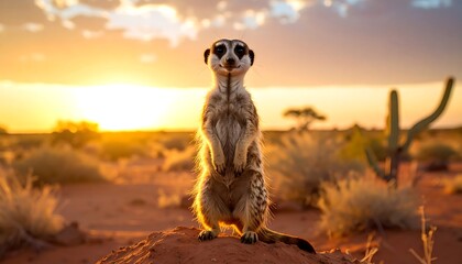 Meerkat at sunset in desert