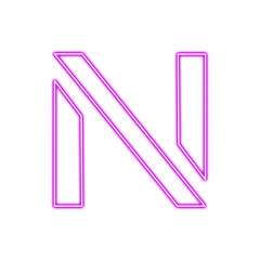 Illuminated letter n with pink neon light isolated on transparent background